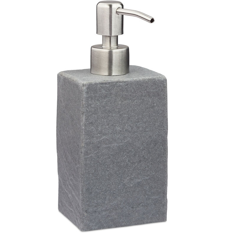 Relaxdays - Soap Dispenser, 200 Ml, Refillable, Bathroom, For Liquids & Lotions, Polyresin, Stainless Steel Pump, Grey