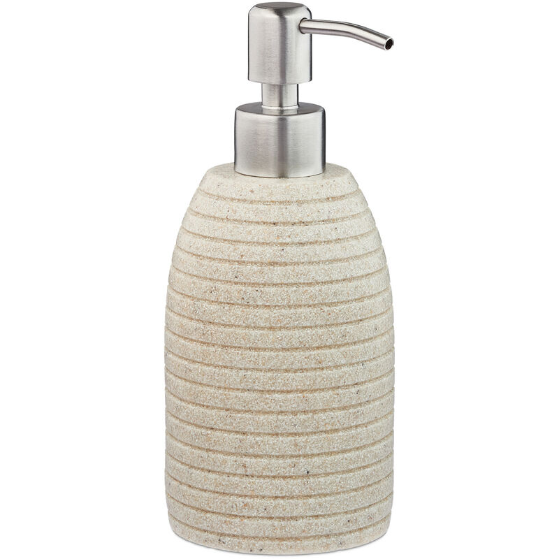 Relaxdays - Soap Dispenser, 300 Ml, Refillable, Bathroom, For Lotions & Shower Gel, Stainless Steel Pump, Beige
