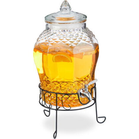 Relaxdays Dispenser In Vetro Borosilicato 5 L Per Bevande Fredde E Calde – Rubinetto, Coperchio In Bambù Con Termometro