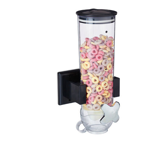 Relaxdays Dispenser Cereali Doppio, Distributore per Corn Flakes,  Cioccolatini, Nocciole e Dolcetti, in Plastica, Nero