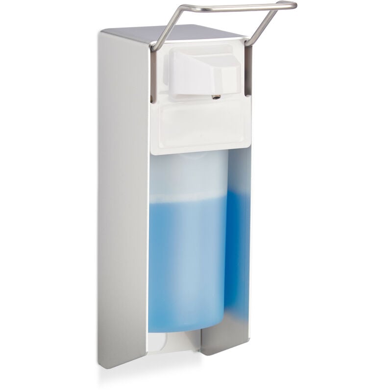 Dispenser Sapone 500 ml, Erogatore Disinfettante Fissaggio a Parete, Dosatore Gel Igienizzante, Portasapone a Gomito, Bianco - Relaxdays