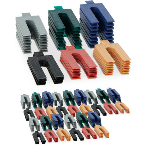 Relaxdays Distanziatori in Plastica, 1-6 mm, Set da 288 Accessori per Installazione Finestre e Porta, 6 Misure, Colorati