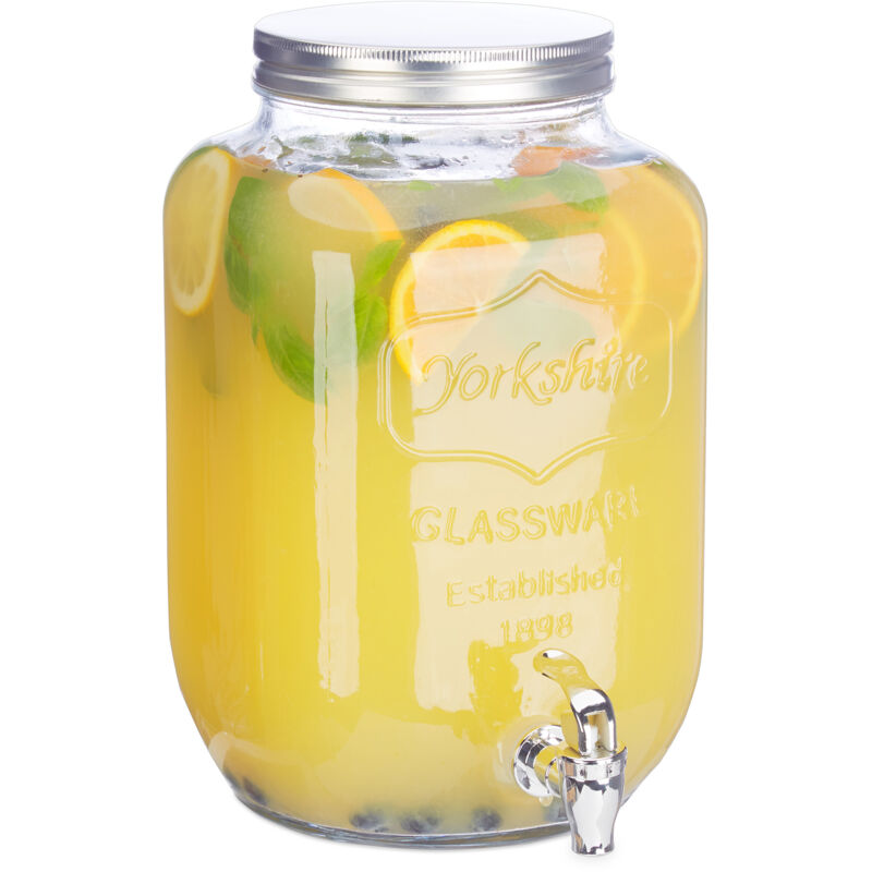 Distributeur de boisson 8 l, lot de 2, limonade, carafe verre robinet, retro vintage, fontaine, transparent