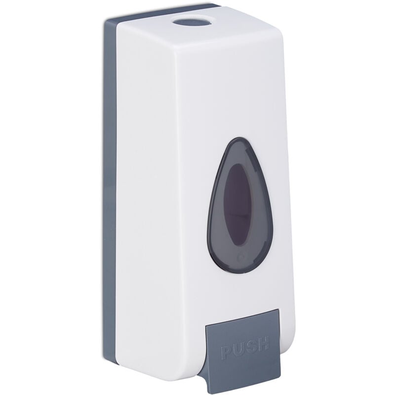 Distributeur de savon mural, lot de 2, rechargeable, 350 ml, montage au mur, manuel, hlp 20 x 7,5 x 7,5 cm, blanc