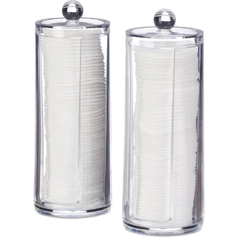  Distributeur rond coton démaquillant, Boite, Range coton, Organiseur couvercle, Set 2, 20x7 cm, transparent