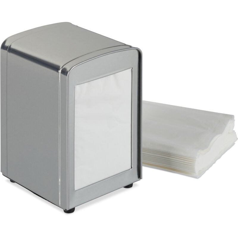 Relaxdays - Distributeur de serviettes, en lot de 2, table, rétro, restaurant, support porte-serviette HxLxP : 15x9,5x11 cm, argenté