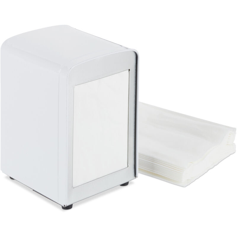 Relaxdays - Distributeur de serviettes, en lot de 10, table, rétro, restaurant, support porte-serviette HxLxP : 15x9,5x11 cm, blanc