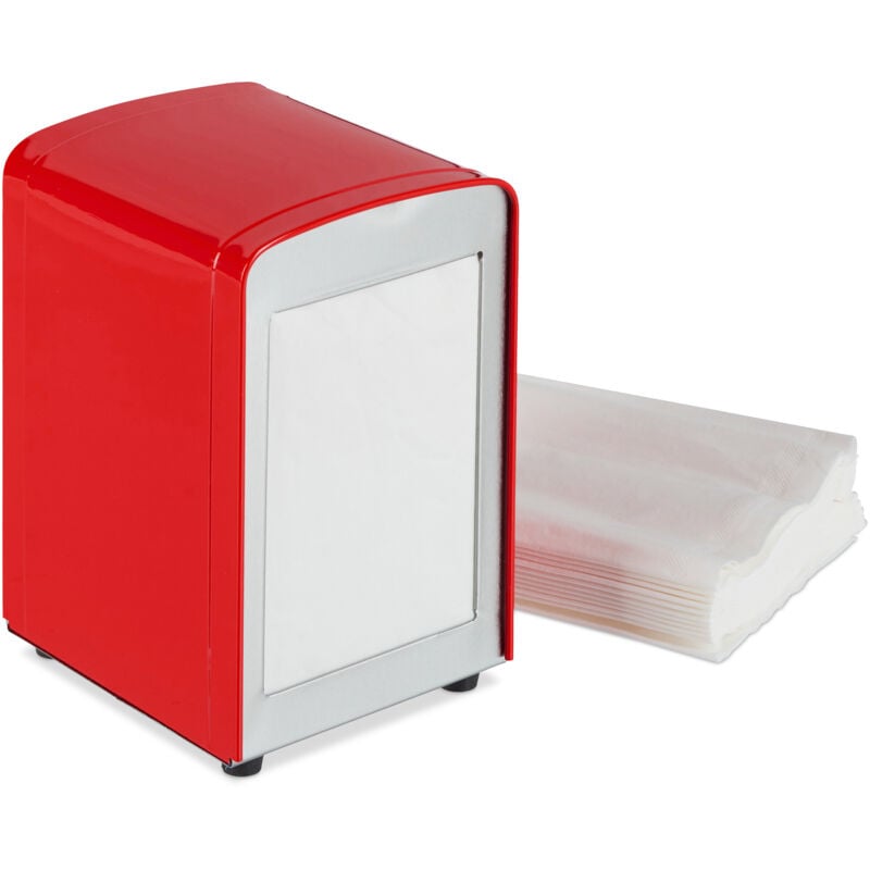 Relaxdays - Distributeur de serviettes, en lot de 10, table, rétro, restaurant, support porte-serviette HxLxP : 15x9,5x11 cm, rouge