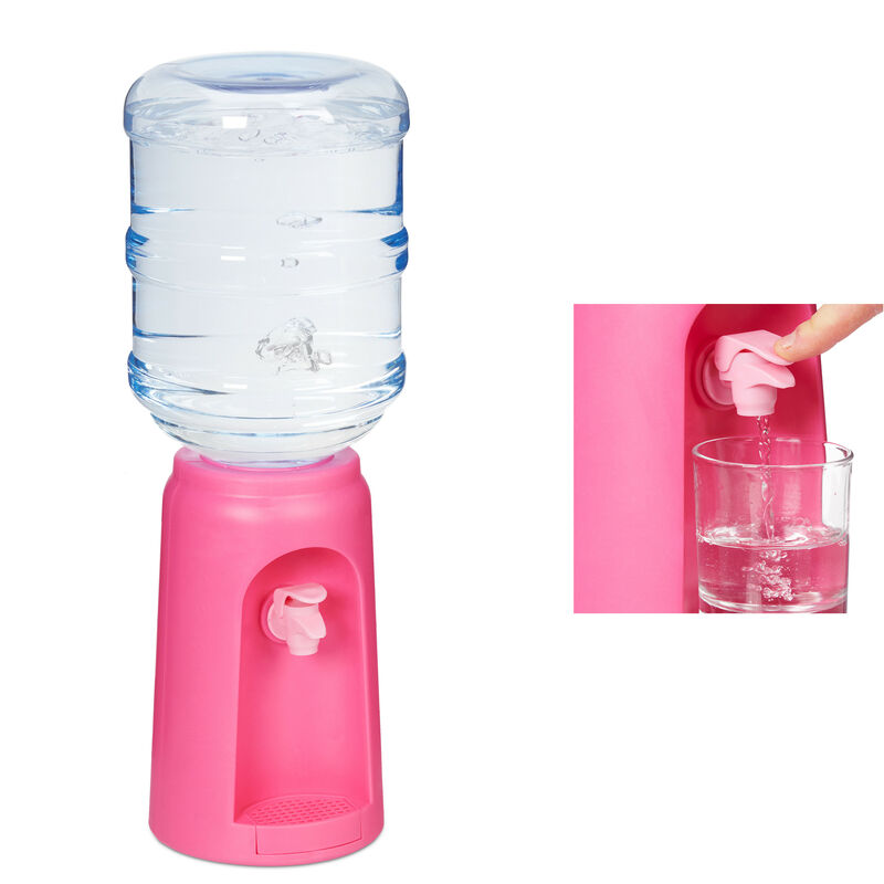 Distributore d'Acqua con Tanica & Rubinetto, Erogatore da Ufficio, 4,5 l, Plastica, HxD 47,5x17 cm, Rosa - Relaxdays