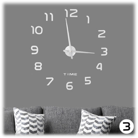 Relaxdays DIY Wanduhr, 3D-Zahlen, Uhr Wandtattoo zum Aufkleben, einfache Installation, Größe variabel, modern, silber