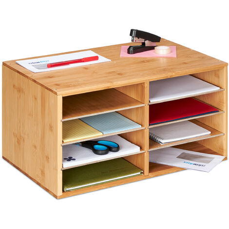 Relaxdays Document Organiser, A4 Size, 8 Compartments, Office, H x W x D: 25 x 49 x 31 cm, Bamboo, Natural