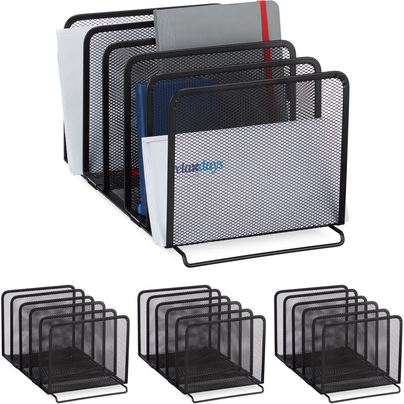 Relaxdays Set Of 4 Filing Racks, Document Organiser, Magazines/catalogues/letter Collector, 18.5 X 20.5 X 37.5 Cm, Black