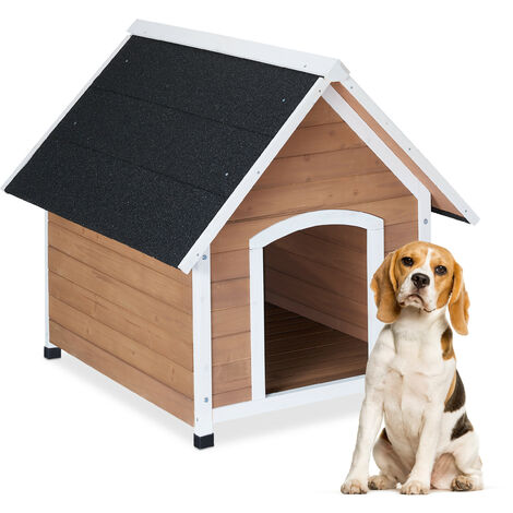Relaxdays Dog House, HxWxD: 87 x 96 x 83 cm, Weatherproof Kennel, Large: M-L, Wood, Outdoor Canine Villa, Brown/Black