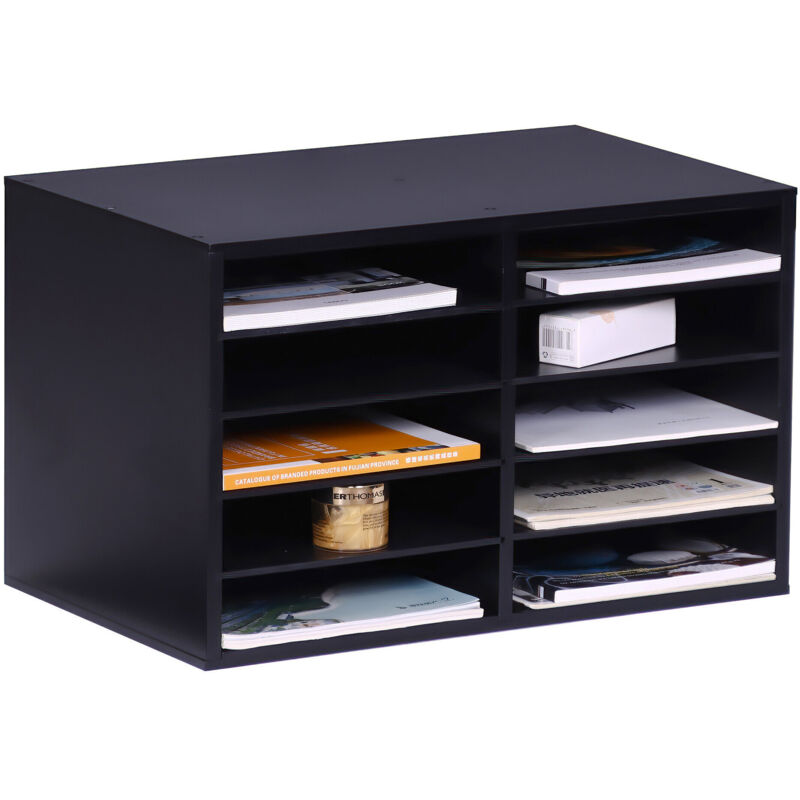 Relaxdays Dokumentenablage Bambus, Din A4, 10 Fächer, Büro, Hxbxt, 31 X 49 X 31 Cm, Schreibtisch Organizer, Schwarz