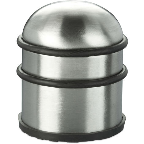 Relaxdays Door Stopper, for Doors & Windows, Stainless Steel & Rubber, High & Round, Indoor, HxØ: 8.5 x 7 cm, Silver