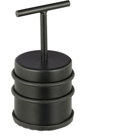 Relaxdays Door Stopper with Handle, for Doors & Windows, Stainless Steel & Rubber, Floor Bumper, H x Ø: 14 x 7, Black