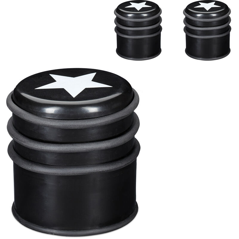 Relaxdays Doorstop, Set of 3, HxD: 8x7.5 cm, for Windows & Doors, Non-Slip, Door Stopper with Rubber Ring, Black/White