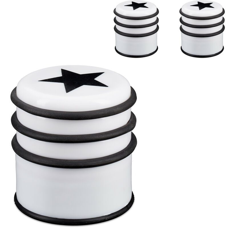 Relaxdays Doorstop, Set of 3, HxD: 8x7.5 cm, for Windows & Doors, Non-Slip, Door Stopper with Rubber Ring, White/Black