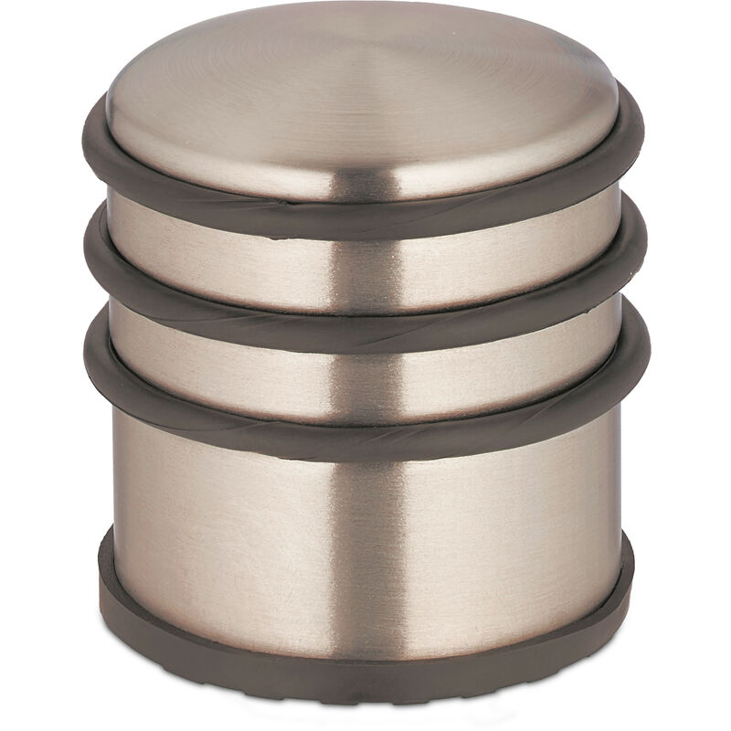 Relaxdays - Doorstop, Stainless Steel, HxØ: 7.5 x 7 cm, Flat & Heavy, Non-slip, Door Slam Buffer with Rubber Ring, Bronze