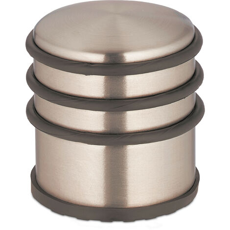 Relaxdays Doorstop, Stainless Steel, HxØ: 7.5 x 7 cm, Flat & Heavy, Non-slip, Door Slam Buffer with Rubber Ring, Bronze