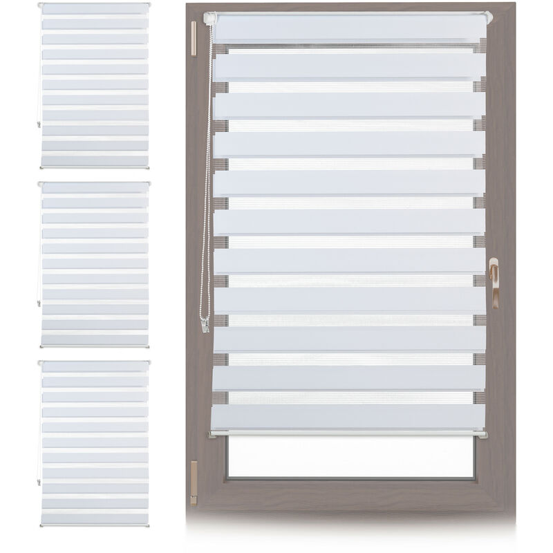 Set Of 4 Relaxdays Double Blinds, Klemmfix Without Drilling, Side-pull Shades, For Windows, Fabric, 85x150cm, White