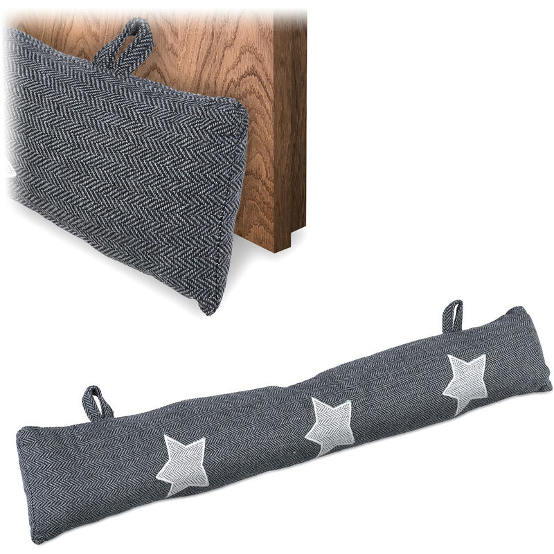 Relaxdays Draught Stopper Roll, Wind Seal For Door & Window, Sand Filling, Cold Protection, Star, 10 X 76 X 7 Cm, Grey