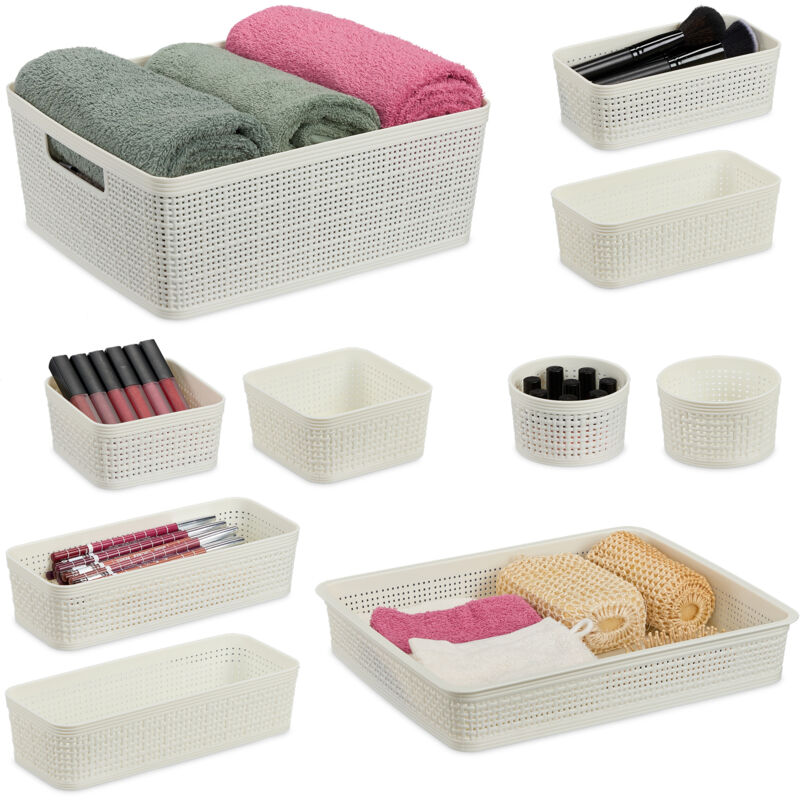 Relaxdays - Drawer Organiser 10-piece set, drawer insert, various sizes, storage system, plastic storage boxes, white.