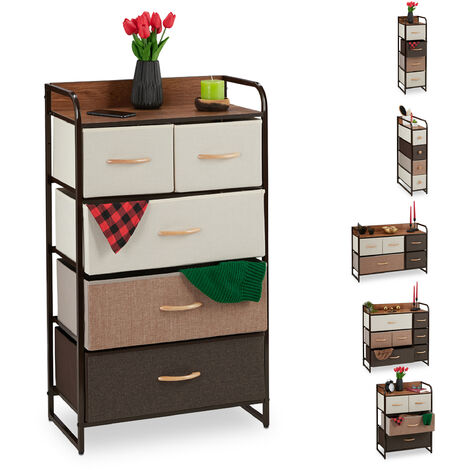 Relaxdays Dresser, 5 Drawer Compartments, with Shelf, 5 Folding Baskets, Fabric, Steel Frame, 100x58x31.5 cm, Brown