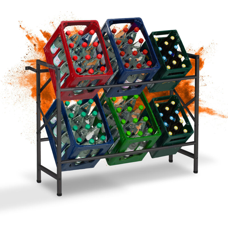 Relaxdays - Drinks Crate Rack, hwd: 80x104x32 cm, 150 kg, Holds 6 Boxes, Steel, Beverage Holder Shelf, Beer & Water, Black