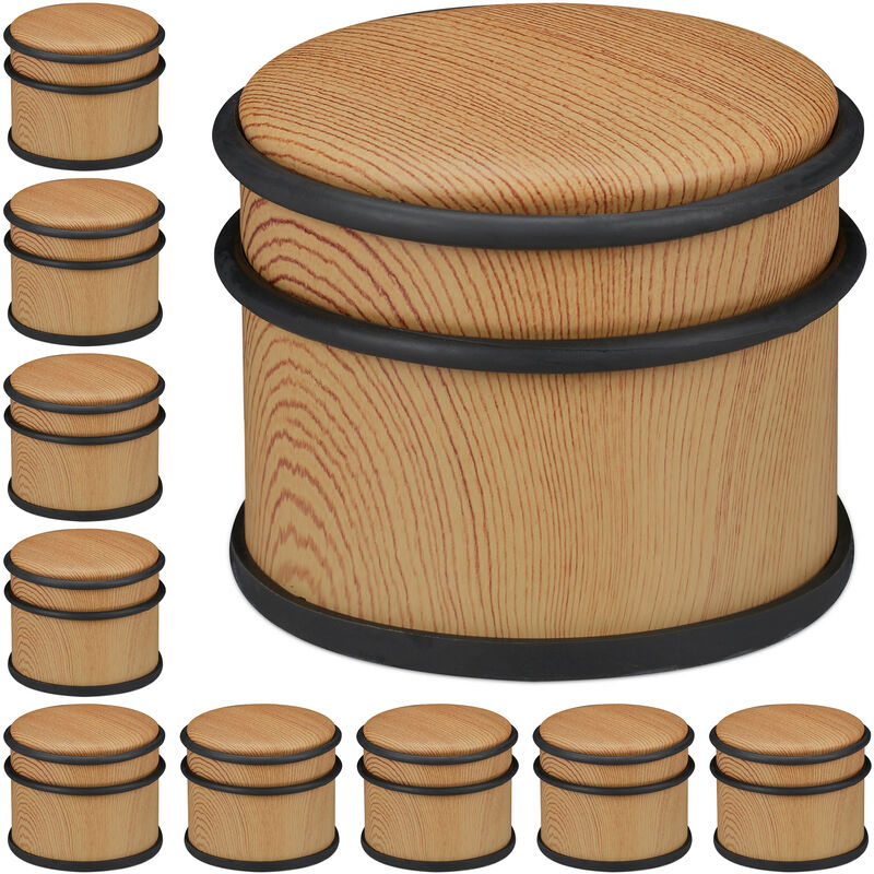 Relaxdays Set of 10 Door Stoppers, for Heavy Doors & Windows, Stainless Steel & Rubber, Wood Look, HxØ: 8 x 9.5cm, Brown
