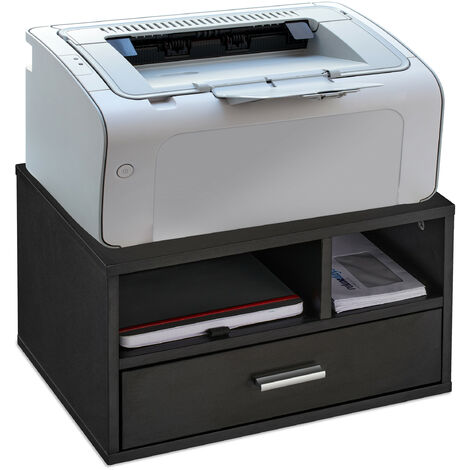   Druckerständer Schreibtisch, 3 Fächer, Regal für Drucker, MDF, Druckerhalter, HxBxT 22 x 40 x 30 cm, schwarz