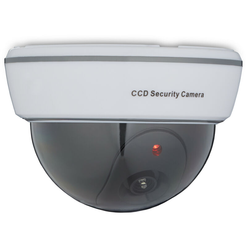Dummy Camera, Flashing Led Light, Indoor & Outdoor, Burglar Deterrent, 8.5 X 12.5 X 12.5 Cm, White - Relaxdays