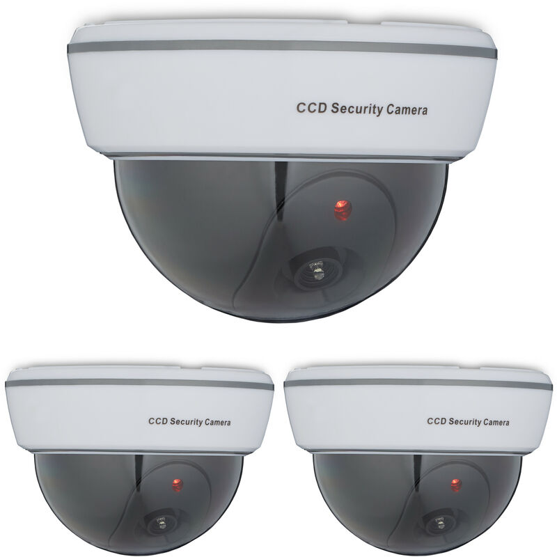 Relaxdays Set Of 3 Dummy Cameras, Flashing Led Light, Indoor & Outdoor, Burglar Deterrent, 8.5 X 12.5 X 12.5 Cm, White