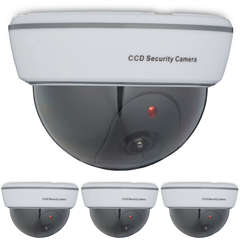 Relaxdays Set Of 4 Dummy Cameras, Flashing Led Light, Indoor & Outdoor, Burglar Deterrent, 8.5 X 12.5 X 12.5 Cm, White