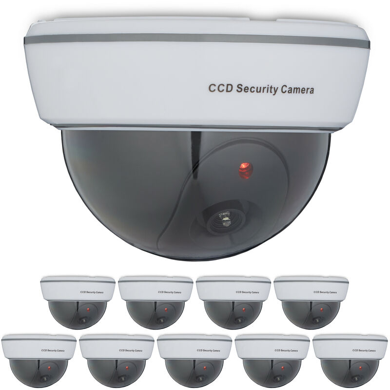 Relaxdays Set Of 10 Dummy Cameras, Flashing Led Light, Indoor & Outdoor, Burglar Deterrent, 8.5 X 12.5 X 12.5 Cm, White