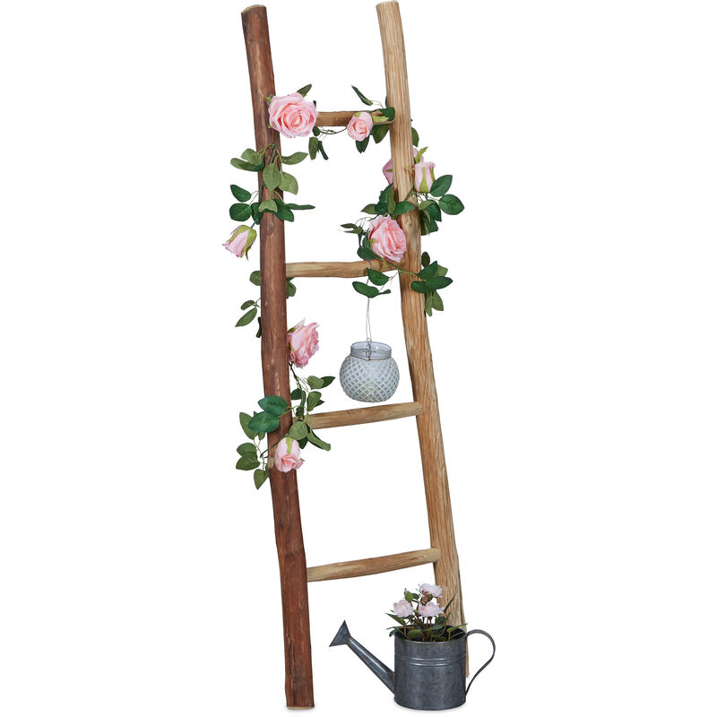 Relaxdays - Echelle décorative en bois, 116 cm, jardin, 4 barres, châtaignier, artisanal, habits et serviettes, nature