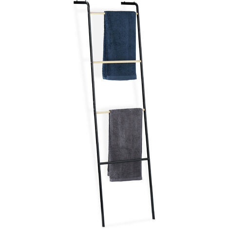   Échelle Porte-serviettes, 4 barres, métal, rangement serviettes vêtements, HxlxP: 160x40x26 cm, noir