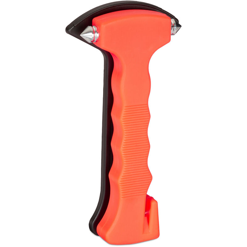 Emergency Hammer for your Car, Windscreen Hammer with Steel Points, Seatbelt Cutter, Orange - Relaxdays