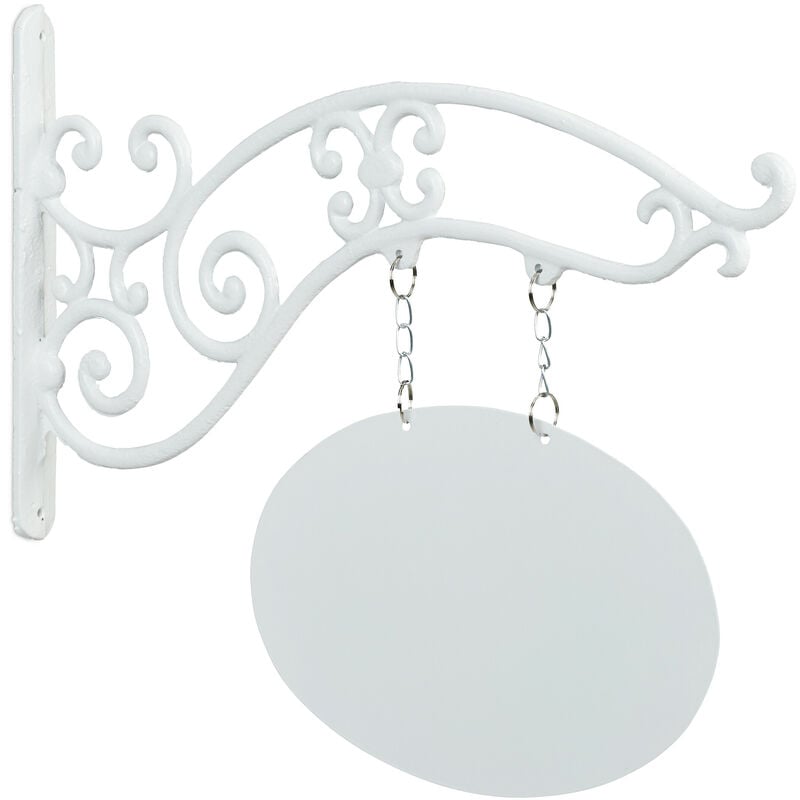 Enseigne murale en fonte de fer, design nostalgique, à personnaliser, crochet, entrée, bar, blanche - Relaxdays