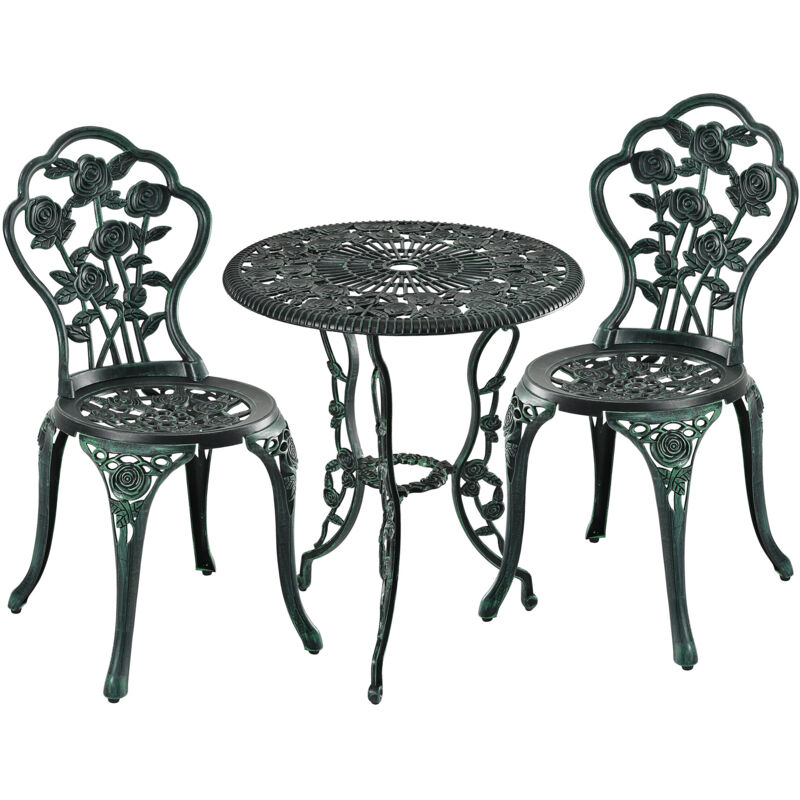 Relaxdays Salon de jardin, pour 2 personnes, design romantique, fonte d'aluminium, pour le balcon