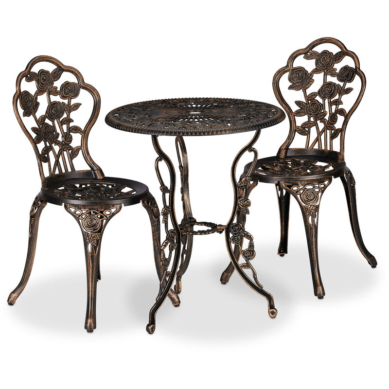 Ensemble bistrot, 3 pièces, table, 2 chaises, balcon, terrasse, set vintage, fonte d'alu, bronze - Relaxdays