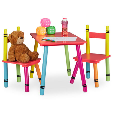 Relaxdays – Ensemble de table et 2 chaises pour enfants en bois MDF – Dimensions table 44,5 x 60 x 40 cm – Couleurs vives rouge, jaune, vert, bleu, rose