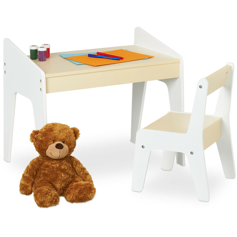 Ensemble de table et de chaise pour enfants, kit pour crèches, filles et garçons, couleurs beige et blanche - Relaxdays