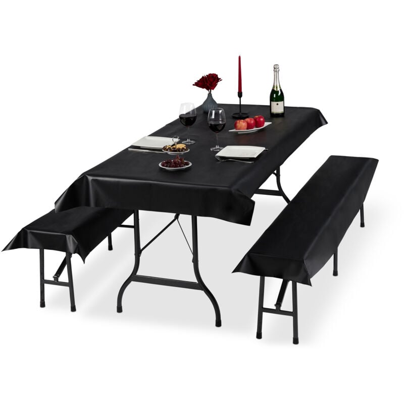 Relaxdays - Ensemble pour tente Coussins, 6 pièces,nappe pour la table 250x100cm, 4 housses bancs, lavable, noir