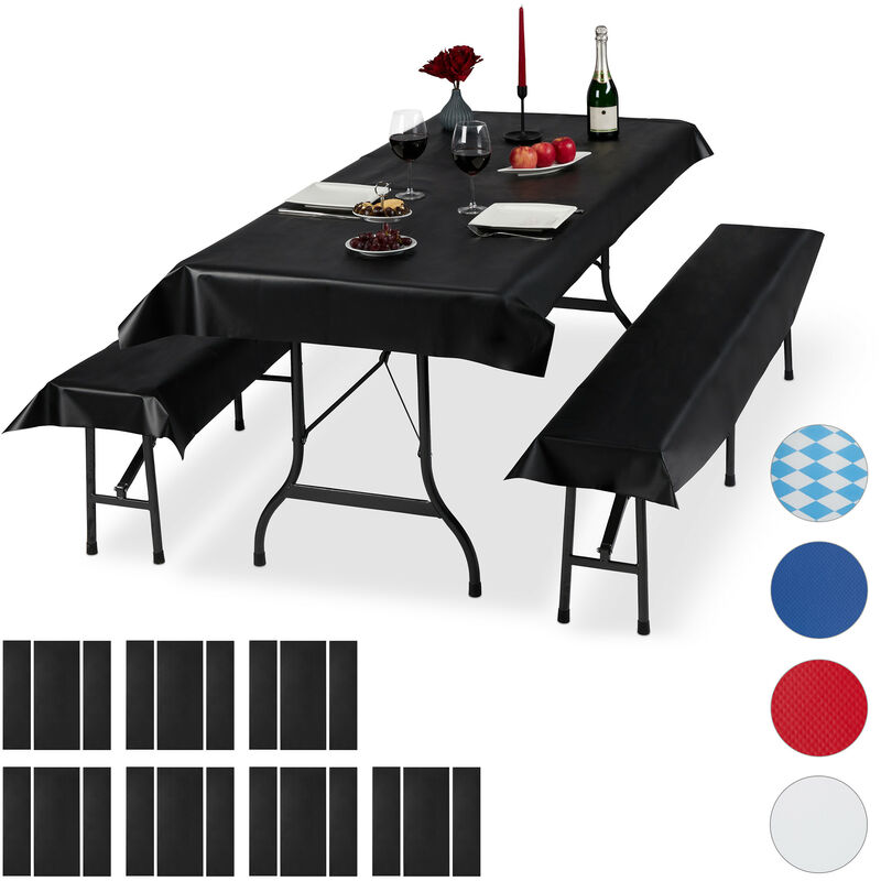 Relaxdays Ensemble pour tente Coussins, 24 pièces,nappe pour la table 250x100cm, 4 housses bancs, lavable, noir