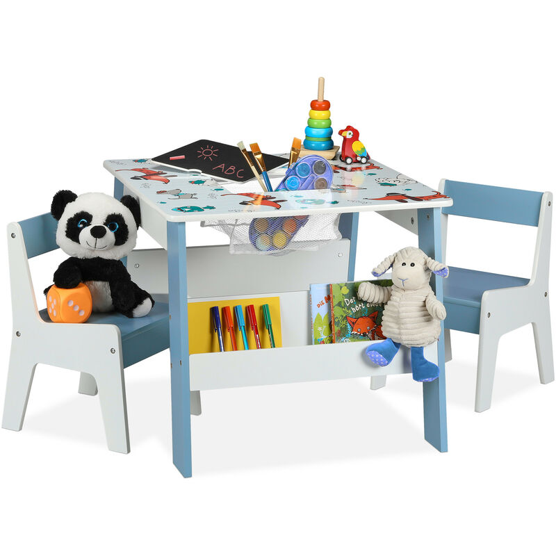 Relaxdays - Ensemble table & 2 chaises enfants, avec motifs chiens, meubles enfants avec rangements & tableau, multicolore