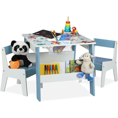 Relaxdays Ensemble table & 2 chaises enfants, avec motifs chiens, meubles enfants avec rangements & tableau, multicolore