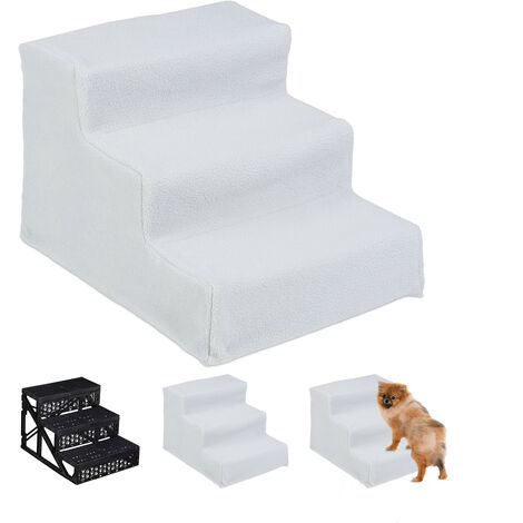   Escalier à 3 marches, pour petits/gros chiens, atteindre canapé/lit, revêtement en tissu, 30x35x45 cm, blanc