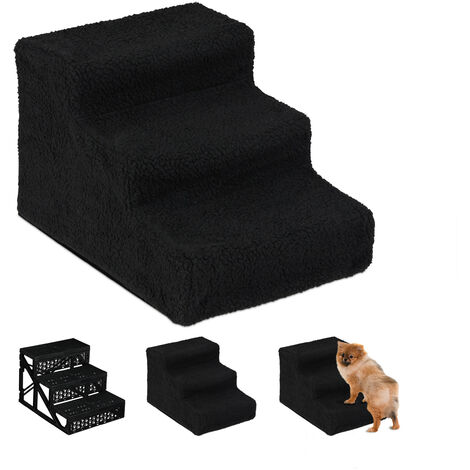 Relaxdays Escalier à 3 marches, pour petits/gros chiens, atteindre canapé/lit, revêtement en tissu, 30x35x45 cm, noir