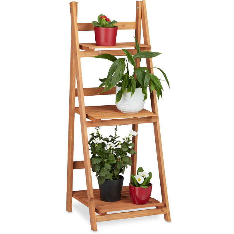 Relaxdays Escalier pour plantes bois échelle plante support intérieur HxlxP: 107,5 x 41 x 25 cm 3 niveaux, marron